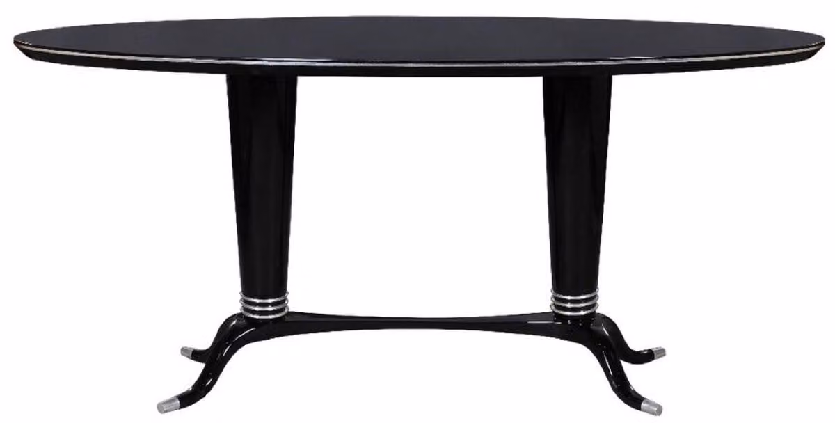 Tavolo da pranzo Casa Padrino nero / argento 176 x 87 x h. 78 cm - Tavolo ovale in legno massiccio - Mobili da sala da pranzo moderni - Collezione lusso