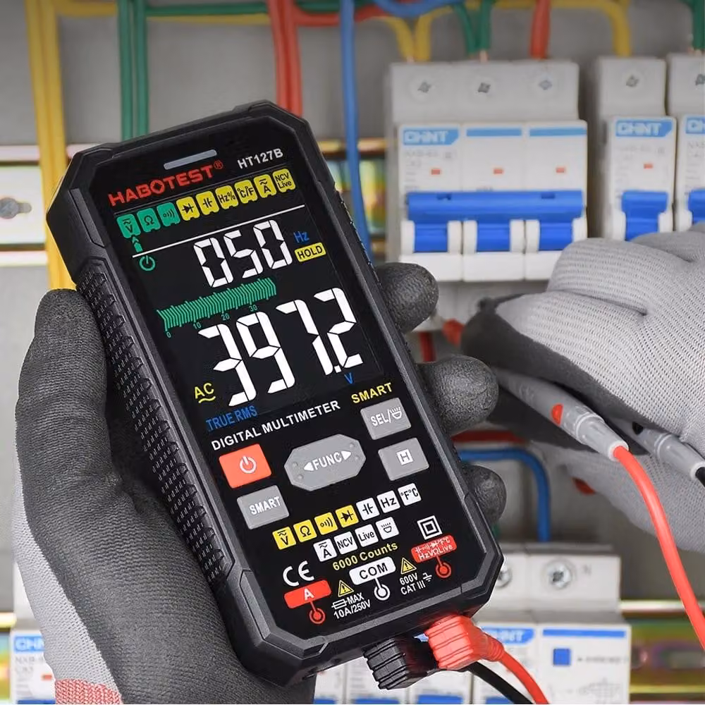 Multimetro digitale universale, True RMS, NCV, termocoppia, cavo, custodia, batterie