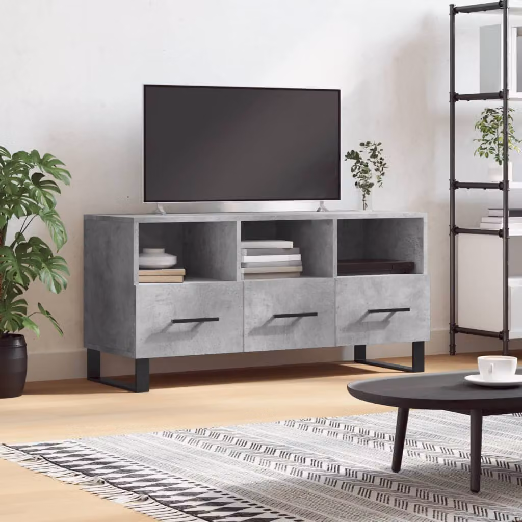 Mobile Porta TV Moderno vidaXL in Legno e Metallo, Grigio, L 102 x P 36 x H 50 cm