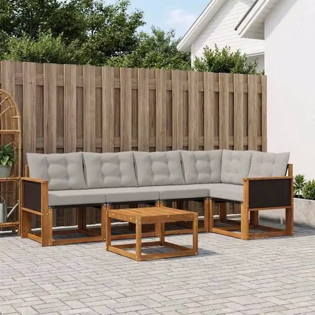 Set di divani da esterno 6 pz Naturale e Grigio Chiaro 3381959