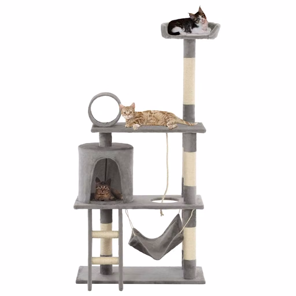 Albero per gatti vidaXL con tiragraffi in sisal, amaca e cuccia, Grigio, Altezza: 140 cm