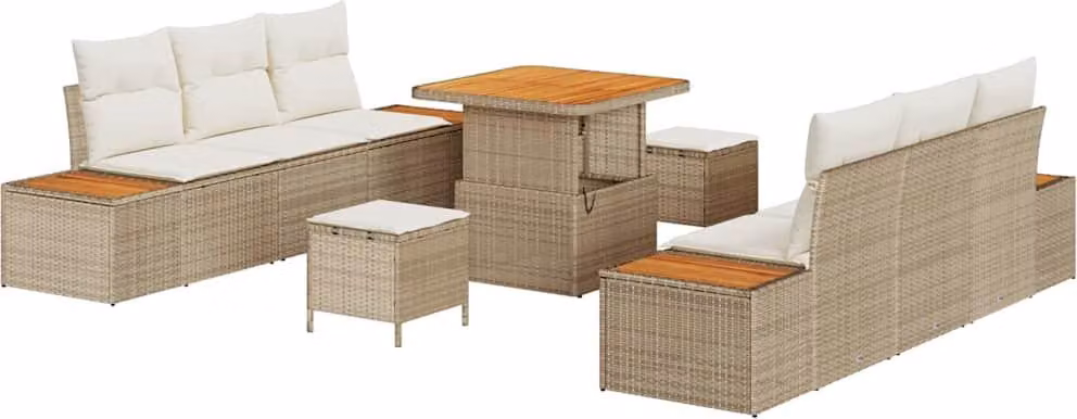 Set Divano da Giardino 9 pcs Beige polyrattan