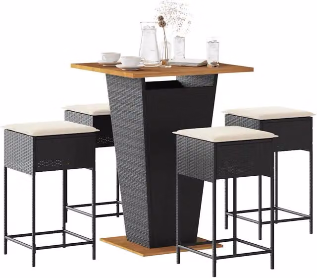 Set Bar da Giardino 5 pz con Cuscini in Polyrattan Nero 3261481
