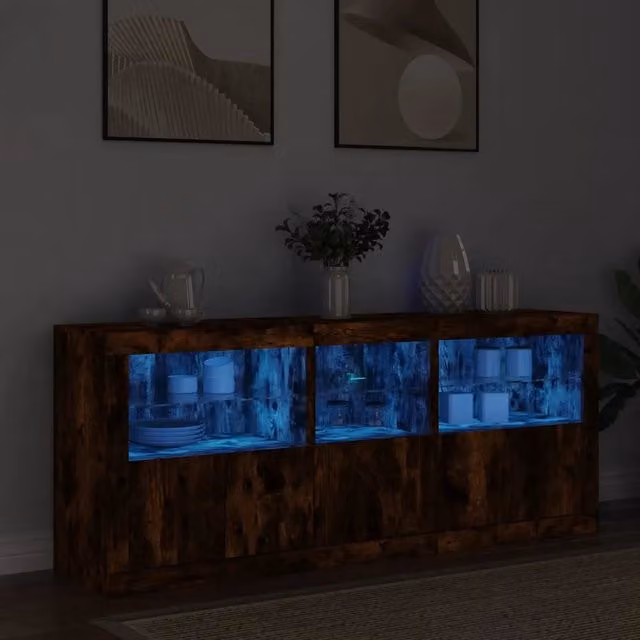 Credenza moderna vidaXL con luci LED in rovere fumo marrone L: 162 cm, P: 37 cm, H: 67 cm
