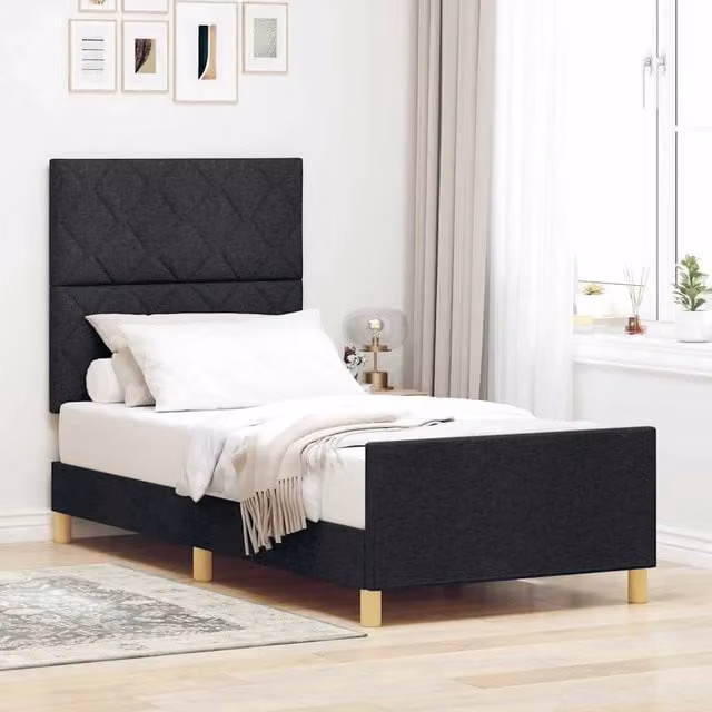 Struttura del letto con testiera vidaXL in tessuto nero e legno di pino L/P/H: 207 x 93 x 128 cm, dimensioni 90 x 200 cm