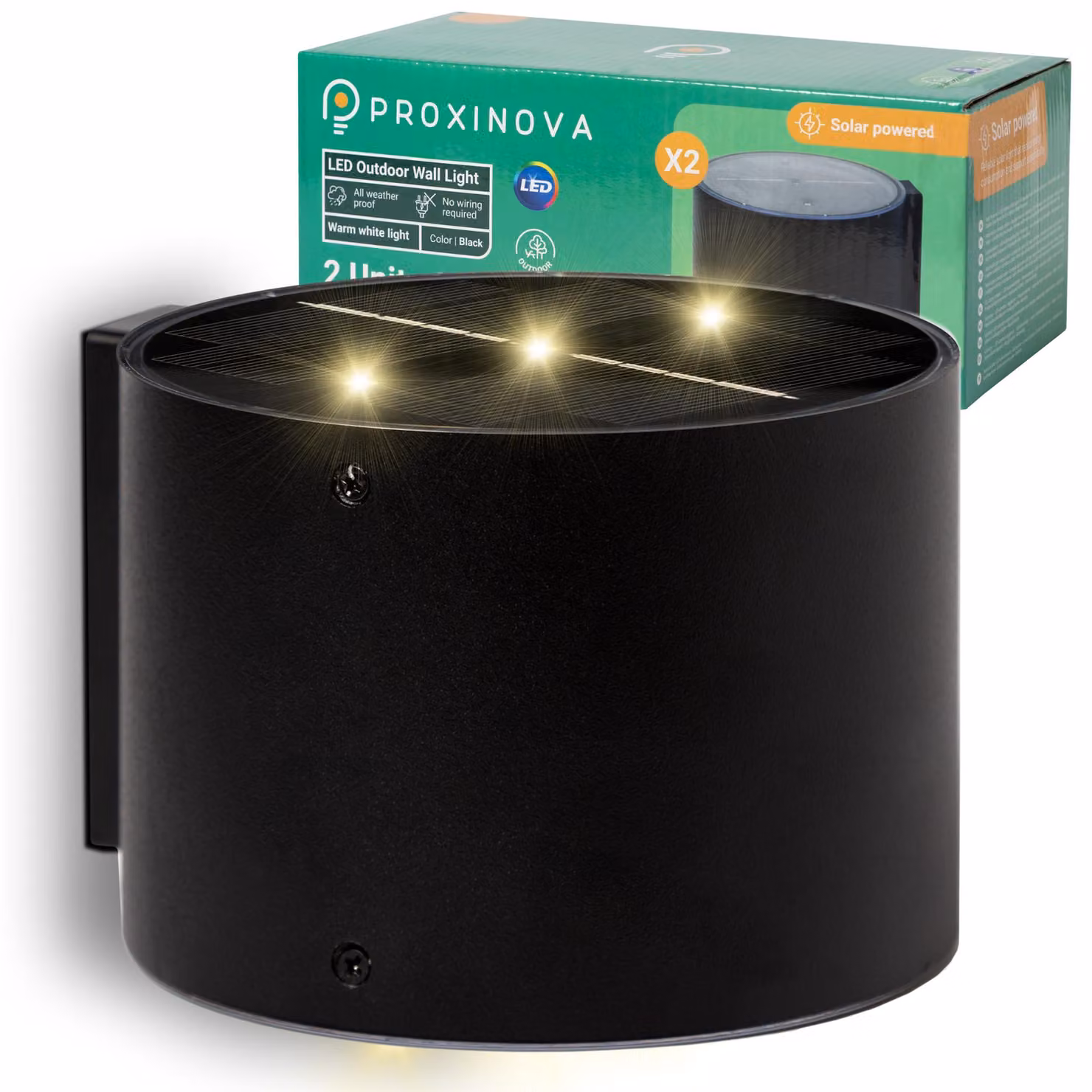 Lampada solare da esterno, set da 2, impermeabile, in acciaio, con LED, luce bianco caldo