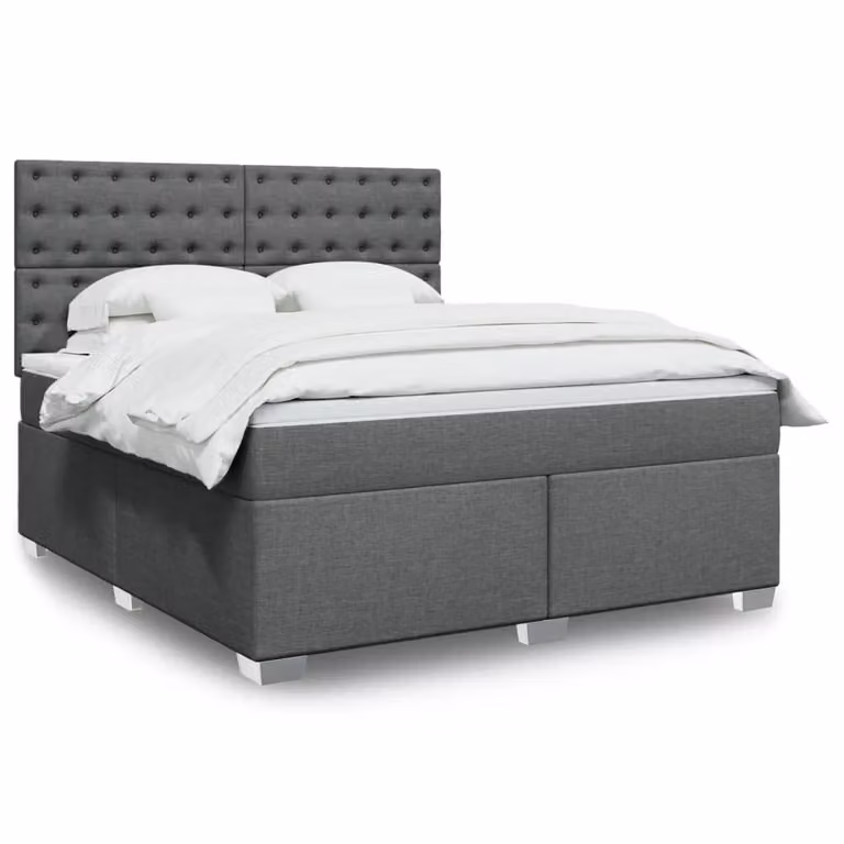 vidaXL Giroletto a Molle Ibrido con Materasso in Tessuto Grigio e Bianco L/P: 180 x 200 cm
