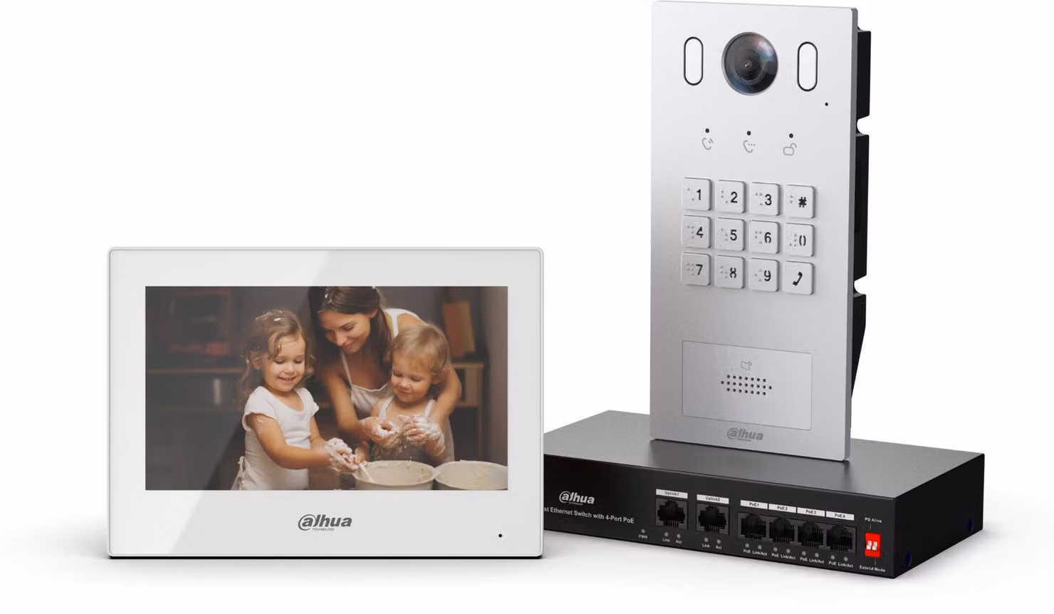 Set di citofoni video Dahua KTP05(F) con monitor da 7 pollici, telecamera da 2 megapixel e alimentazione PoE