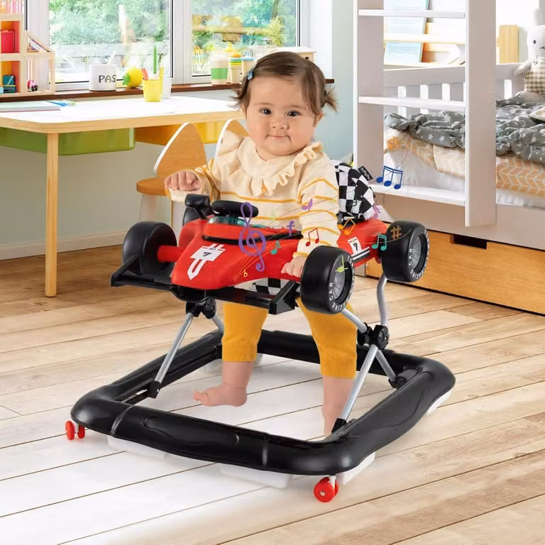 Passeggino 4-in-1 Costway per bambini con centro attività e scatola musicale, altezza regolabile a 3 livelli, Rosso