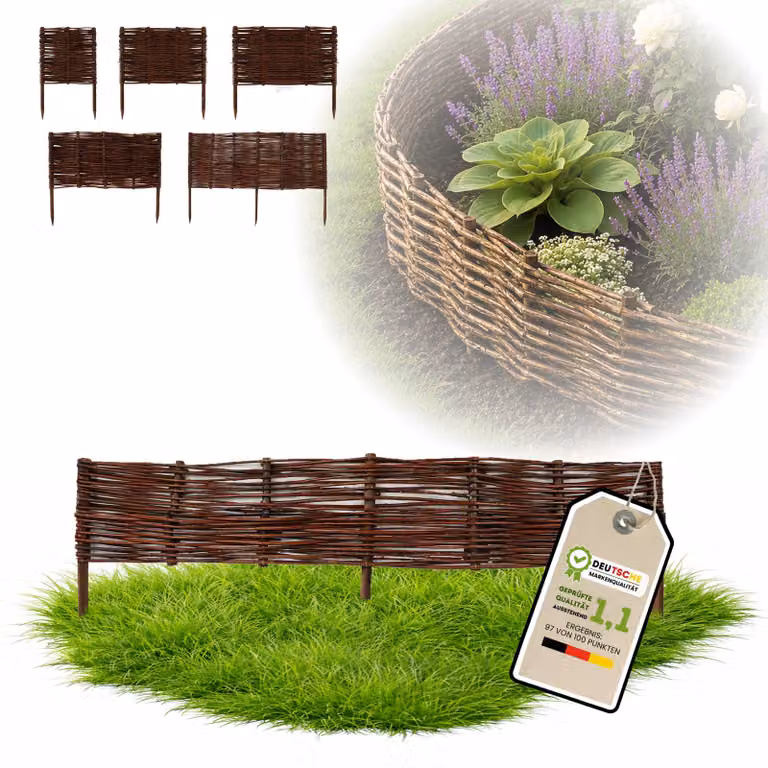 Floranica 1 pezzo Recinzione in vimini 10 cm x 100 cm – Staccionata da giardino intrecciata Palizzata Recinzione naturale Bordo aiuola