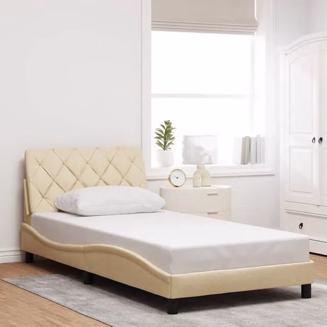 Giroletto vidaXL in tessuto beige con doghe in legno L/P: 100 x 200 cm