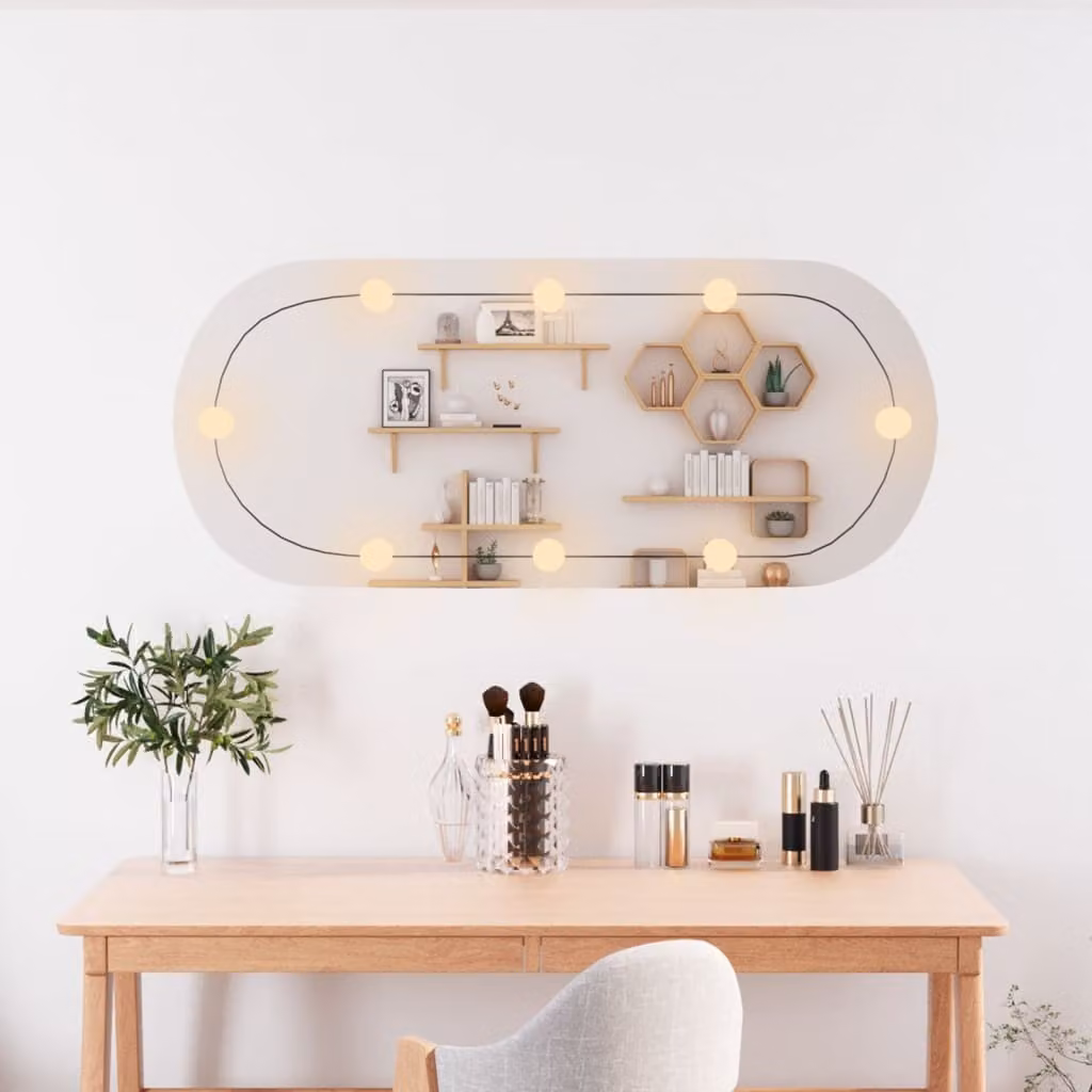 Specchio per vanità AIORBER, con luce LED, due colori di luce, connessione USB, per camera da letto, corridoio, ovale, 25 x 60 cm
