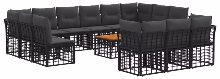 Set di divani da esterno 14 pcs Nero e Grigio scuro Poliestere