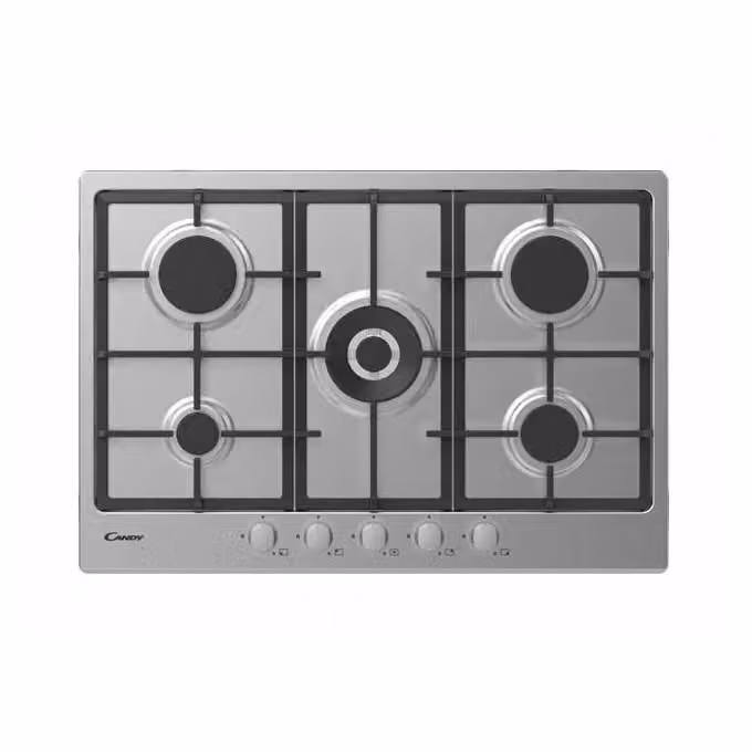 Piano cottura a gas Candy Timeless CHG74WX con 5 fuochi e griglie in ghisa, Acciaio Inox e Argento – 2