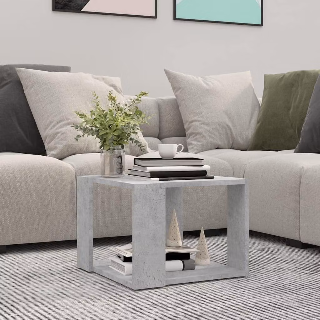 Tavolino da salotto moderno in cemento con piano in legno (40x40x30 cm)