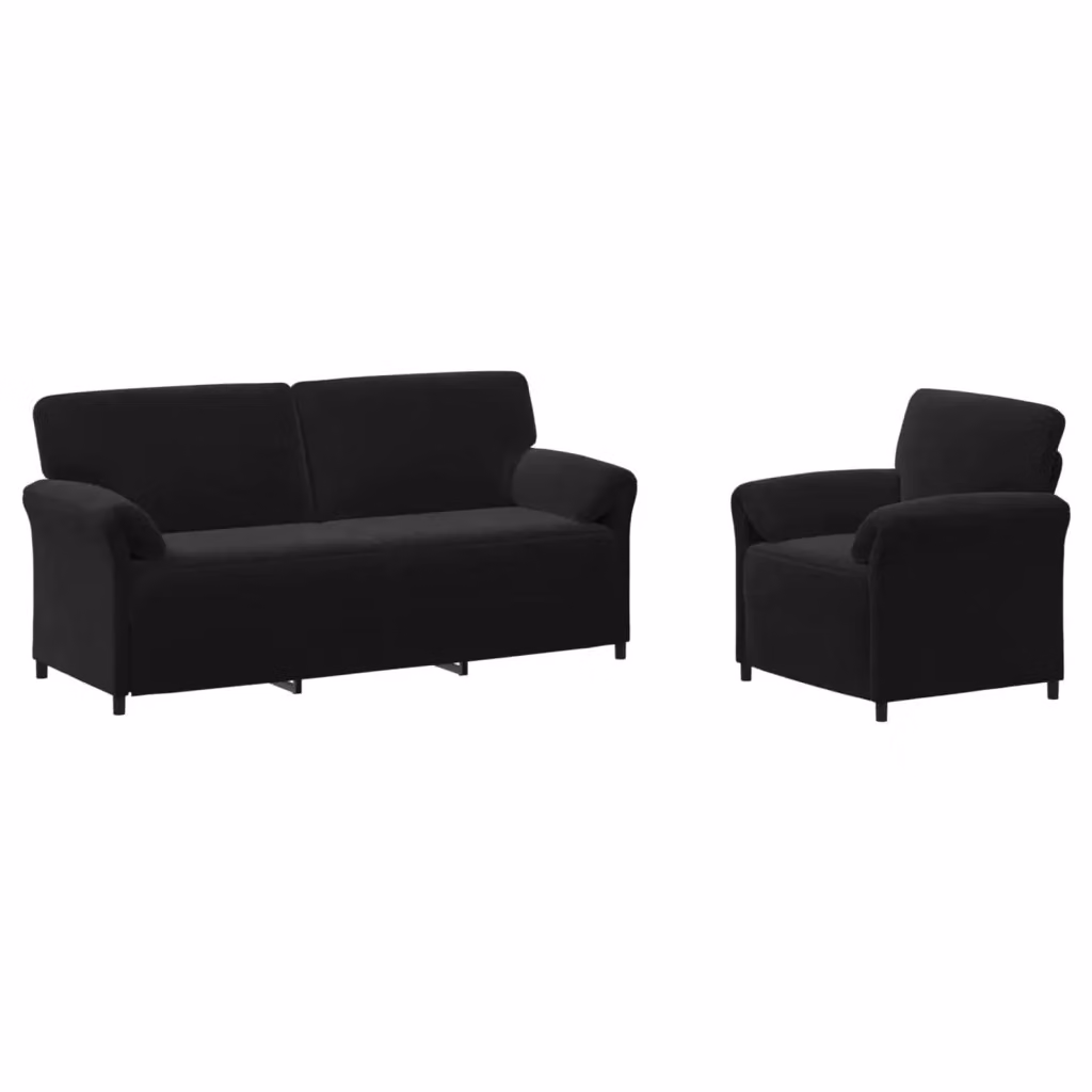 Set di 2 divani moderni vidaXL in velluto nero con struttura in metallo e cuscini inclusi – 2
