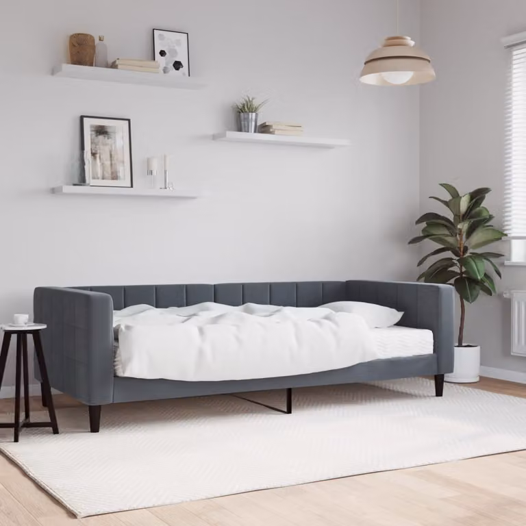 vidaXL Divano Letto in Velluto Grigio con Materasso L/P/H: 90 x 190 cm