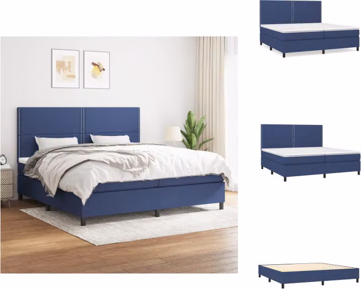 vidaXL Letto a molle con materasso blu 200x200 cm in tessuto - Letti & strutture letto