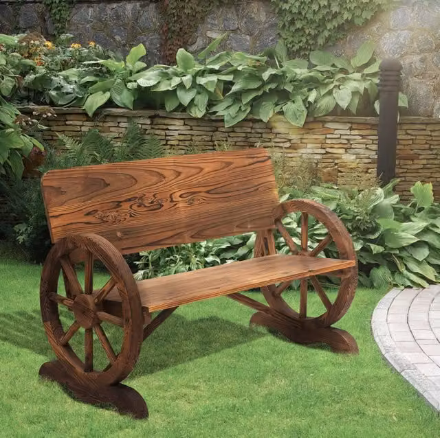 Panca da giardino in legno massello marrone scuro