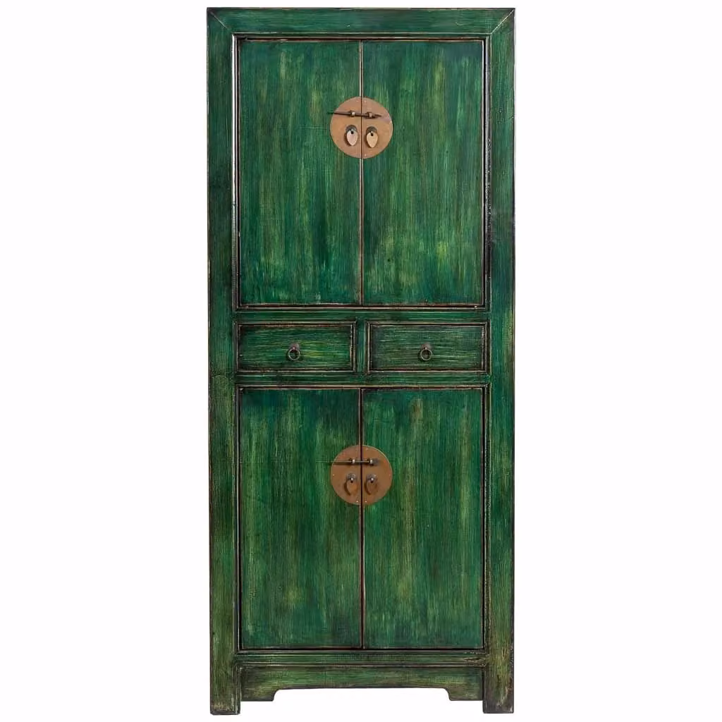 Armadio in legno WANDERLUST DECO verde con ante a battente e cassetti interni L: 80 cm, P: 48 cm, H: 184 cm – 2