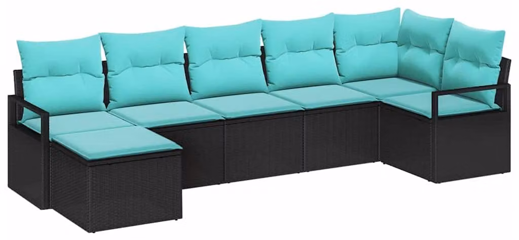 Set di divani con cuscino 7 pcs Nero polyrattan