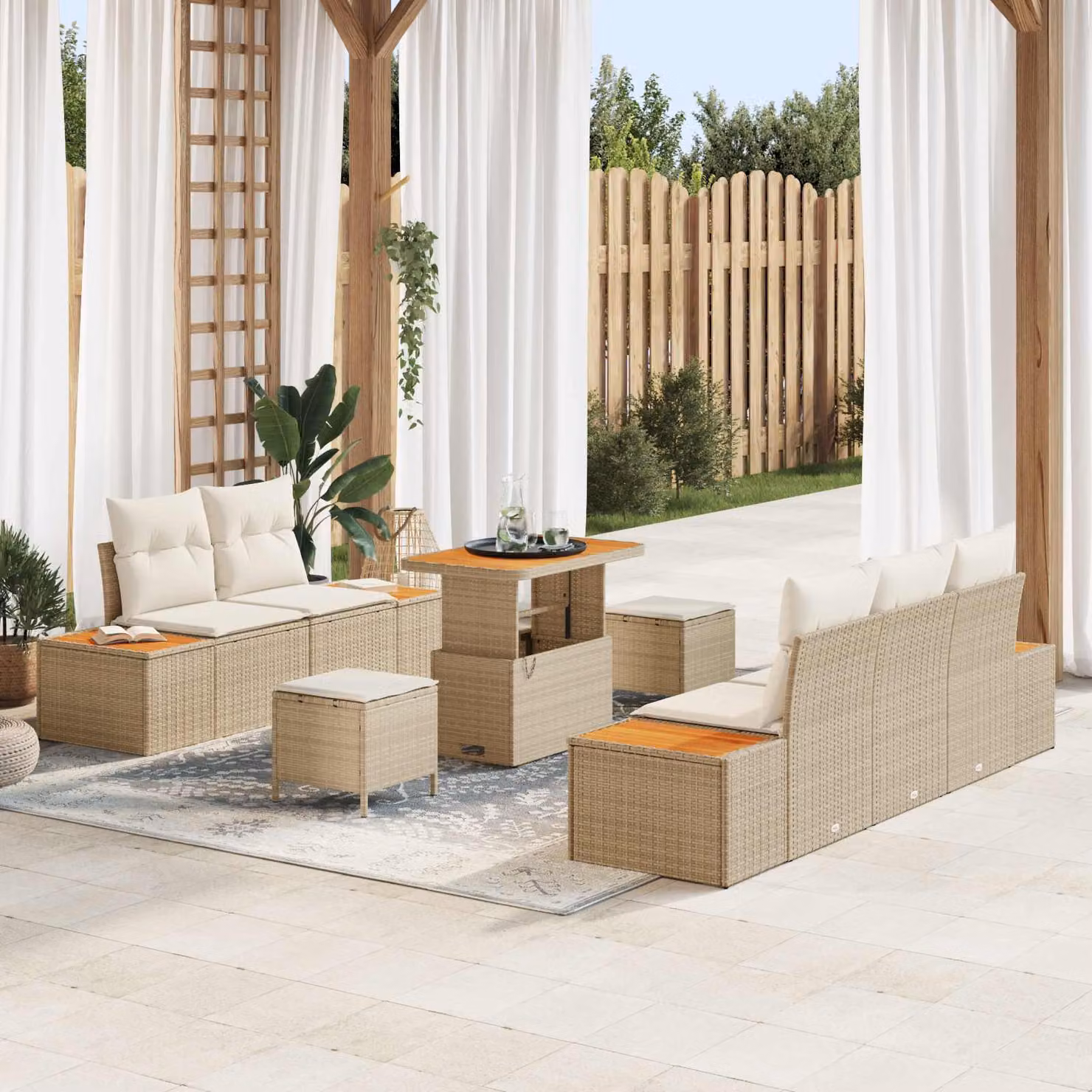 Set Divano da Giardino vidaXL 8 Pezzi Beige con Cuscini e Tavolino da Esterno – 1