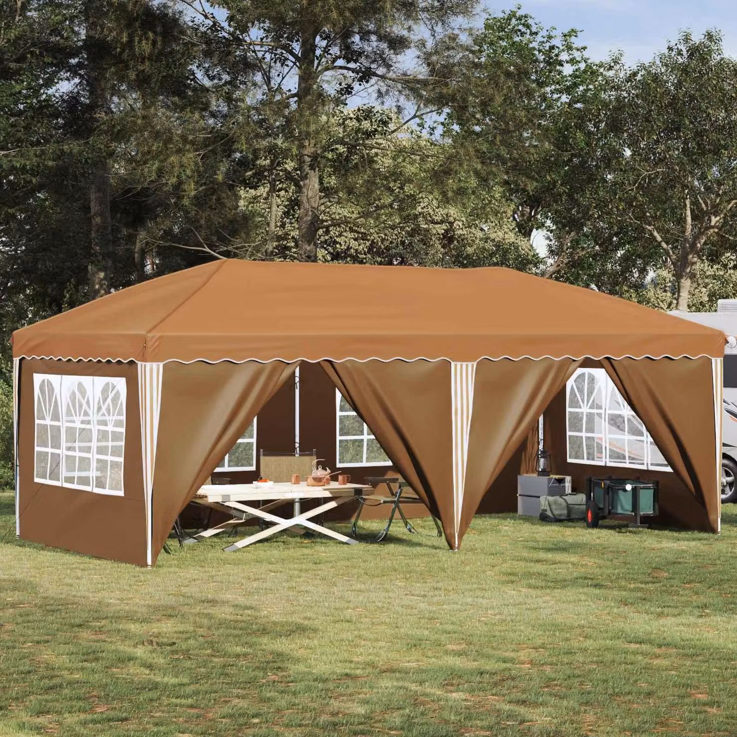 Maison Exclusive - Tenda pop-up per feste, dimensioni 575 x 288 x 245 cm, colore beige