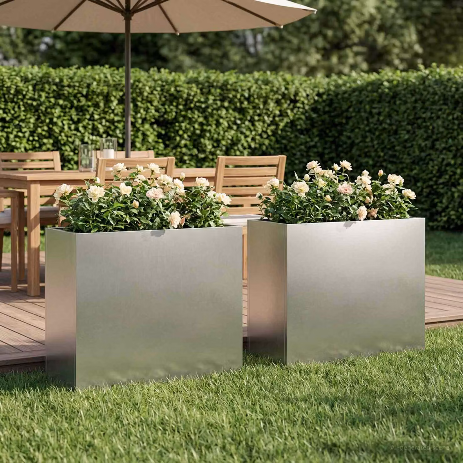 Set di 2 vasi da giardino vidaXL in acciaio inox color argento L: 50 cm, P: 20 cm, H: 40 cm