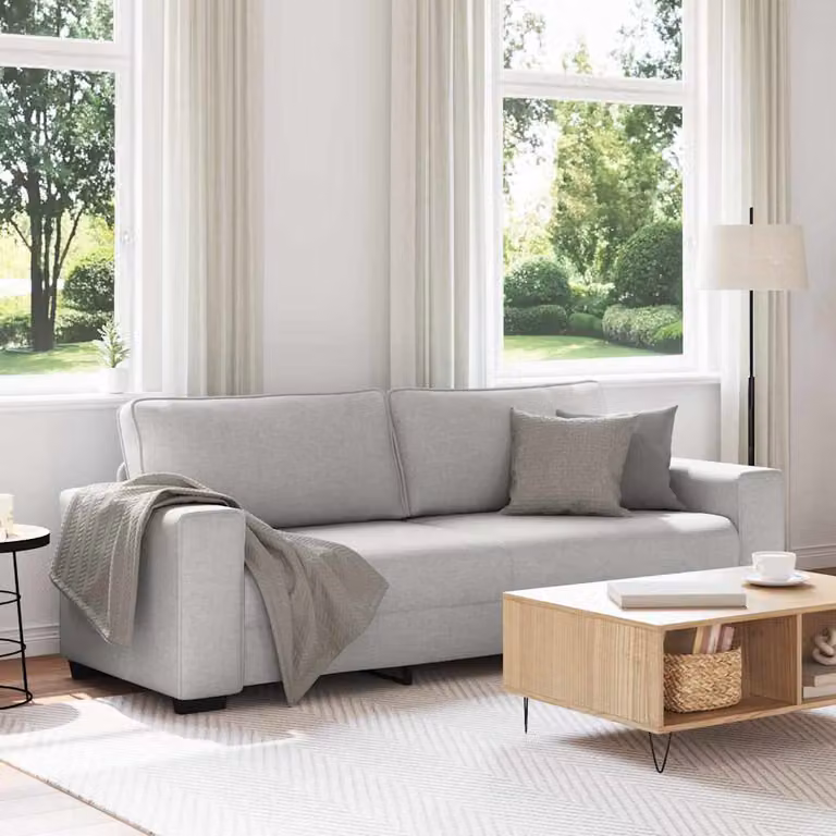 vidaXL Divano a 3 Posti Moderno in Tessuto Grigio con Cuscini L/P/H: 220 x 77 x 82 cm