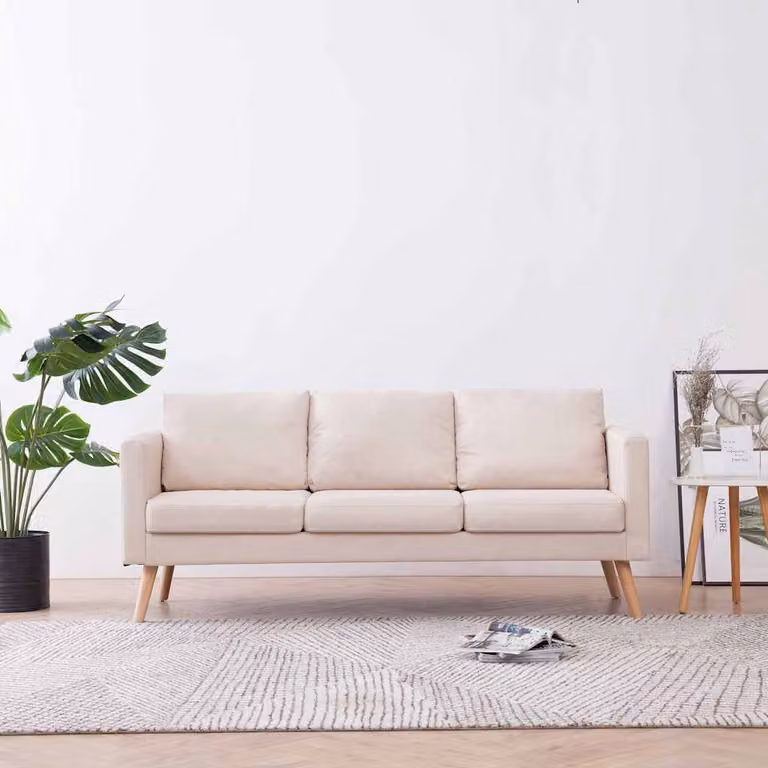 vidaXL Divano a 3 Posti Moderno in Tessuto Beige con Struttura in Legno Solido