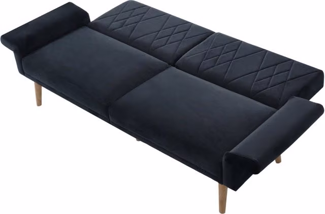 Divano Letto 2 Posti in Velluto con Schienale Regolabile e Braccioli Multifunzionali, 180x75x82 cm