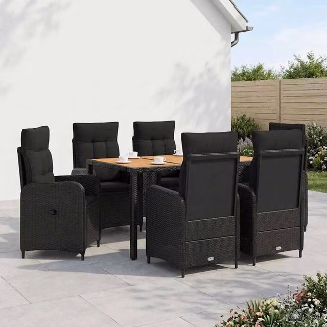 Set da pranzo per esterni vidaXL in rattan nero con tavolo in legno di acacia, 7 pezzi – 1