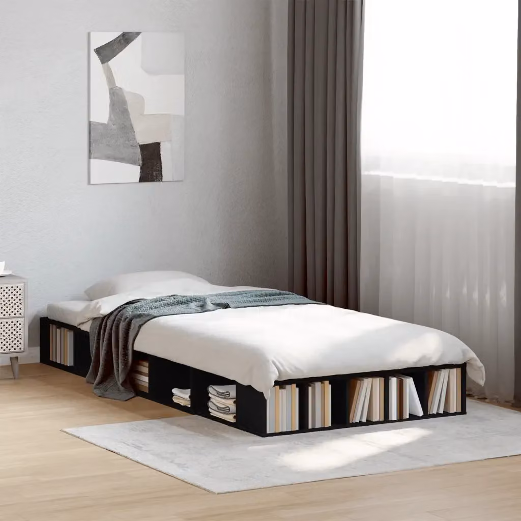 Letto singolo per adulti DESIGN IN in legno multistrato nero con scomparti laterali L/P/H: 100 x 200 x 20 cm – 2