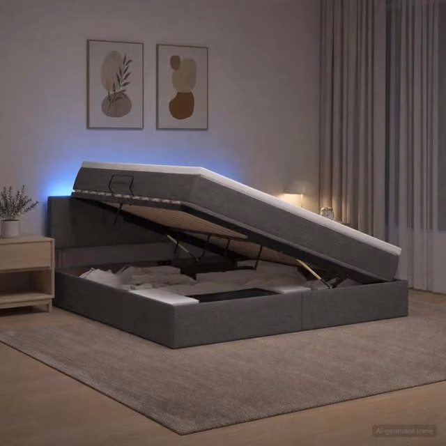 Letto con contenitore vidaXL Grigio con illuminazione LED e porte USB L/P/H: 140 x 190 x 88 cm