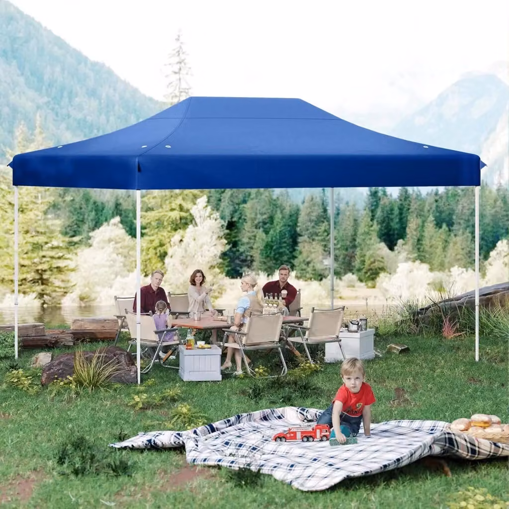 Gazebo Pop-up Pieghevole Costway Impermeabile e Antivento con Borsa di Trasporto a Ruote, L/P: 450 x 300 cm, Blu – 2