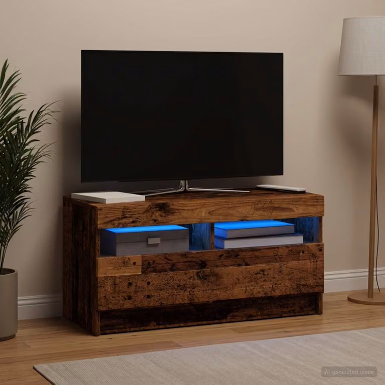 Mobile TV stand vidaXL in legno antico marrone con illuminazione LED e scomparti multimediali L/P/H: 81,0 x 40,0 x 35,0 cm