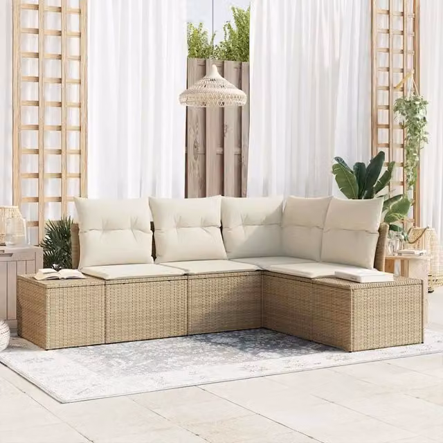 Set Divano da Giardino 4 pz Beige e Crema polyrattan 3355710
