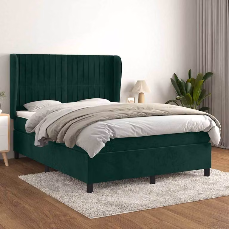Letto Ibrido vidaXL con Giroletto a Molle e Materasso in Velluto Verde Scuro L/P: 140 x 200 cm