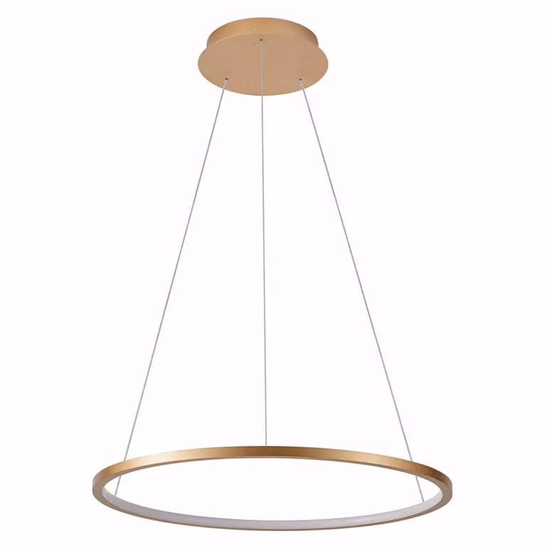 Lampada a sospensione LED a fascio stretto con anello luminoso Vinola dorata 38W, luce bianca regolabile, 3040 lm, metallo, dimensioni: 150x60x60 cm, IP20, Italux