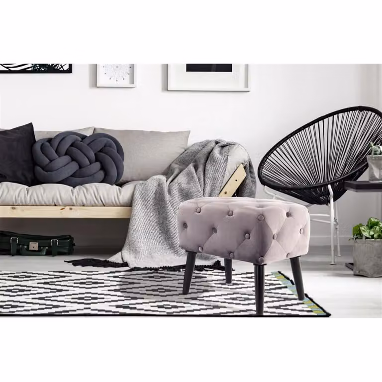 Pouf contenitore cilindrico in velluto rosa con bottoni decorativi stile Chesterfield KENDRA HOME L/P/H: 40 x 40 x 48 cm