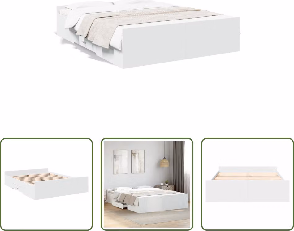The Living Store Giroletto con cassetti bianco 140x200 cm in materiale ligneo
