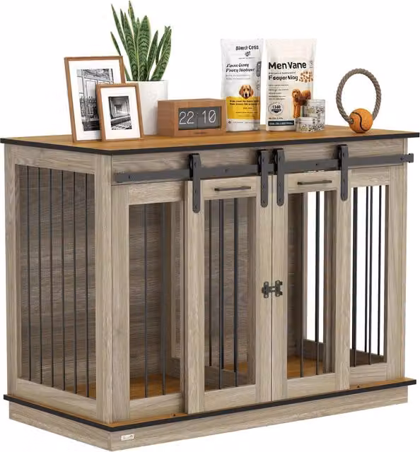 Gabbia per cani Minimal Marrone con 2 porte e design rustico