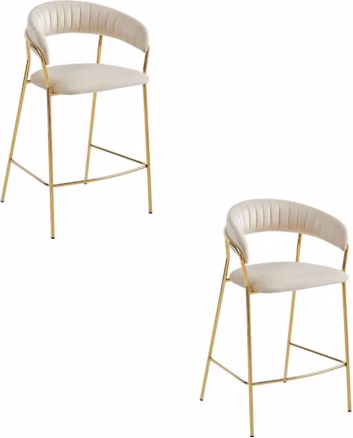 Set di 2 sgabelli bar Badia in velluto beige e gambe dorate