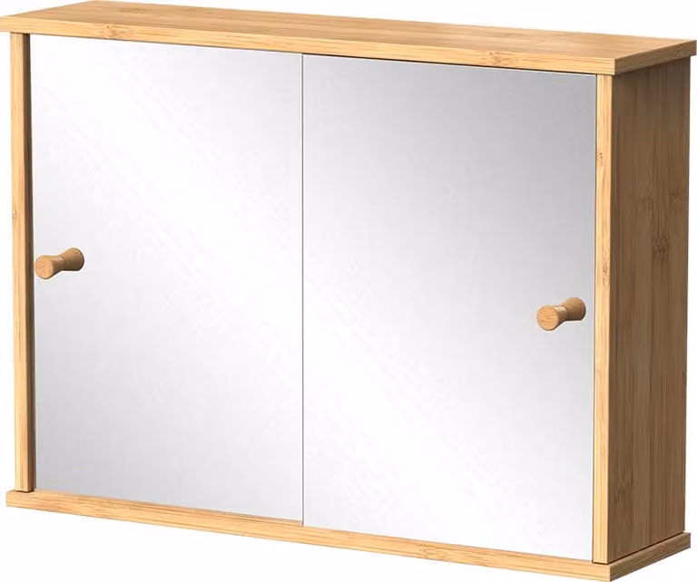 Specchio contenitore bagno Vicco Mireo Bambù 55 x 40 cm con 2 porte scorrevoli, Model 55326