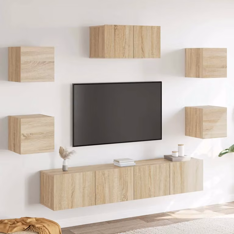 Set di Mobili TV 7 pz vidaXL in Legno Multistrato Rovere Sonoma Marrone Opaco