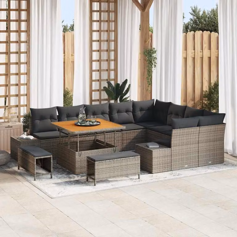 Panca da giardino – Panca da esterno – Set lounge – Area relax – Per 4 persone – Struttura in acciaio – Polyrattan resistente ai raggi UV