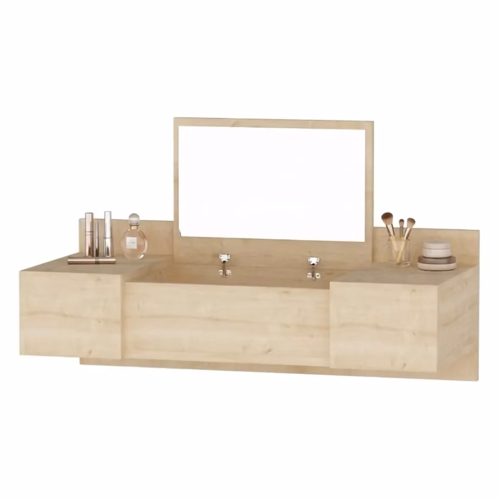 Toeletta con specchio DMORA in stile moderno, colore marrone e beige, L 100 cm x P 39 cm x H 33 cm – 2