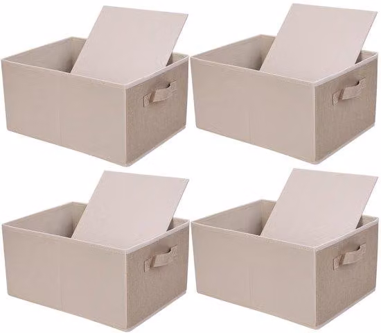 Scatole pieghevoli, confezione da 4, 39x29x20 cm, tessuto beige
