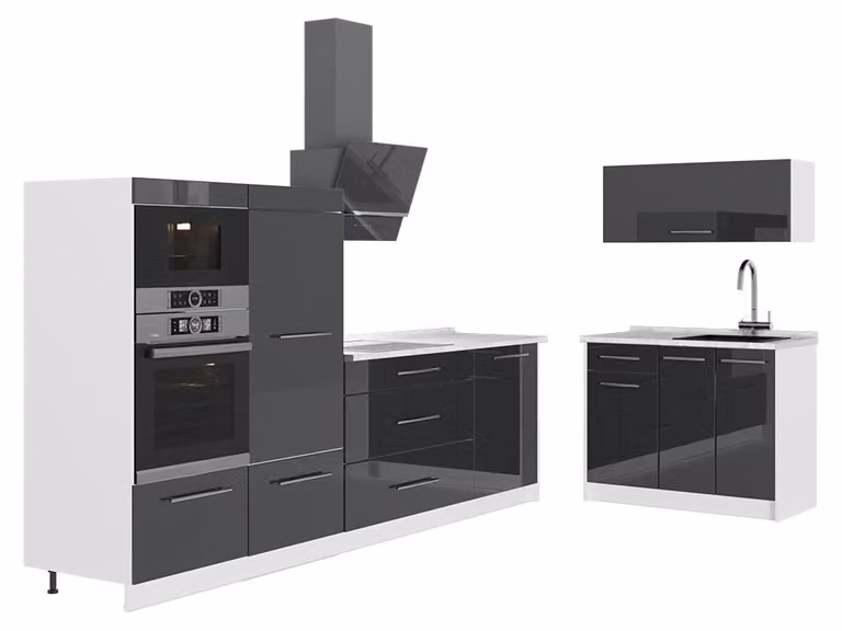 Cucina Vicco Fame-Line Antracite lucido/Bianco 380 cm, PL Marmo, Model 64122