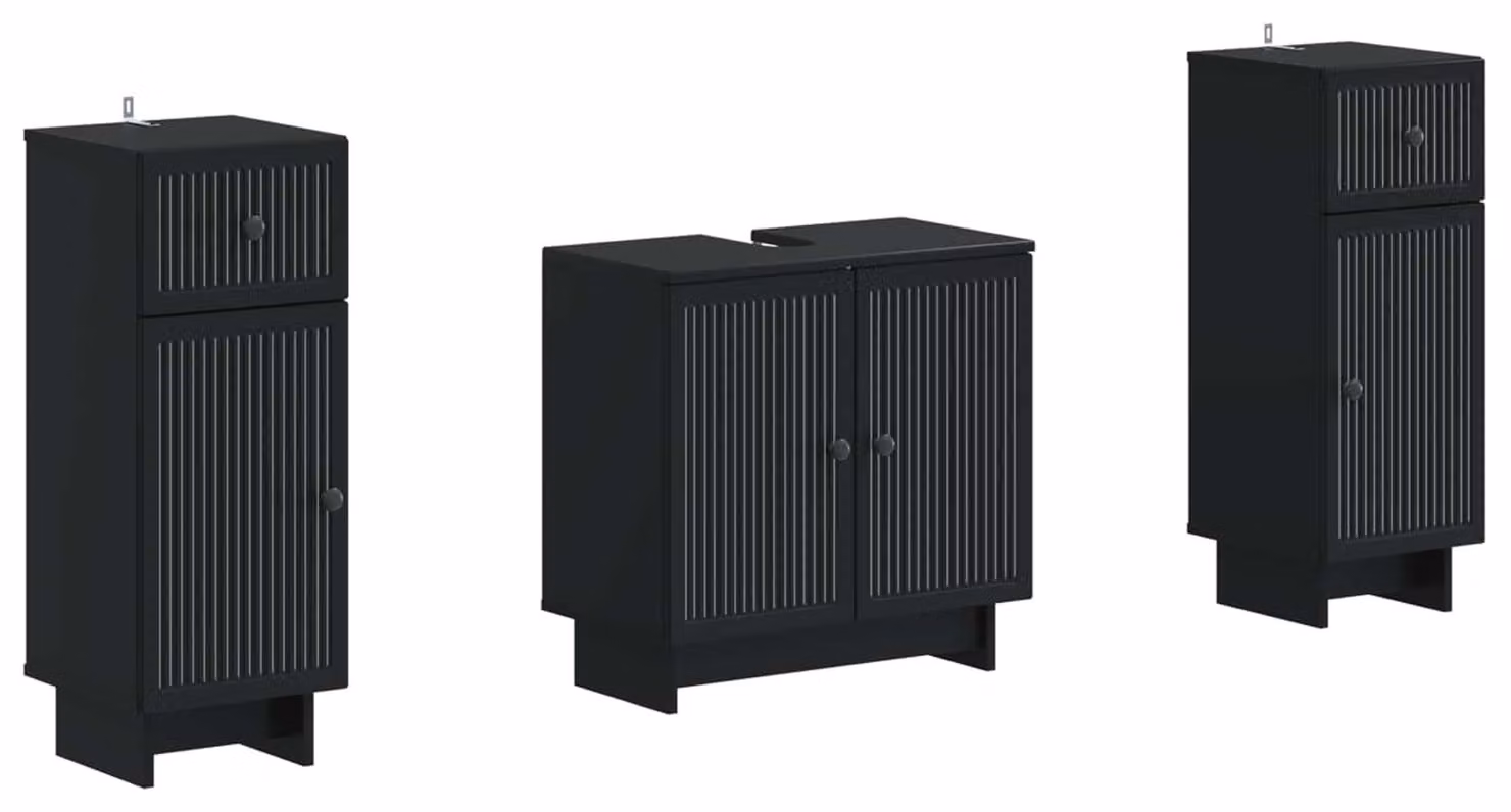 Set di due mobili da bagno, colore nero, realizzati in materiale composito di legno